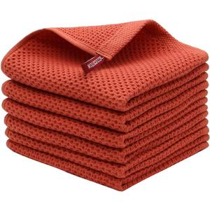 Mia'sDream Natural Cotton Waffle Weave Kitchen Tidy Dish Cloths Drying Rags Cleaning Cloth, Soft and Absorbent Kitchen Hand Towel Washcloths, 12inchx12inch 6 Pack (Brick Red)