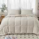 KASENTEX Crinkle Comforter Set Twin Size,Fluffy Lightweight 3-Piece Bed Set,Soft Warm Down Alternative Duvet Insert,Breathable Muslin Comforter,Machine Washable, All-Season, Sand