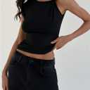 MakeMeChic Women's Asymmetrical Neck Sleeveless Twist Front Summer Tee Shirt Tops (Black, M)