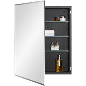 IDYLLOR Black Bathroom Medicine Cabinet with Beveled Edge Mirrored Door 24 x 30 inch, Recessed or Surface Mount, with Adjustable Glass Shelves