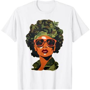 Strong Black Woman, African American, Camouflage, Black Girl T-Shirt, XL