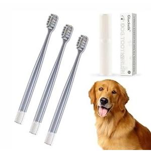 Gluckelk 3-Pack Dual Head Dog Toothbrush, Pet Toothbrushes, Unique Dual-Sided Design, Oral Care Kit, for Dogs with Infrequent Brushing
