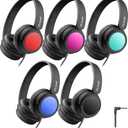 iClever Kids Headphones Bulk 5 Pack for Students K-12 & Teachers, Durable PP Material, 85dBA Safe Volume, Multiple Folding Options, Kids Wired Headphones for School/Classroom/Home/Travel (Colorful)