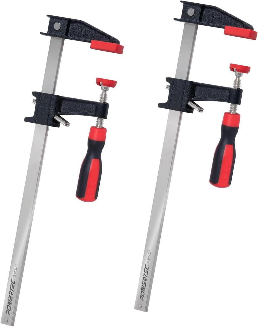 POWERTEC 12 inch Steel Bar Clamps w/ 600 lbs Loads Limit & 2-1/2" Throat, Quick Adjust & Release F Clamp with Micro-Adjustment Handle for Woodworking, Metalworking and DIY Projects, 2PK (71918)