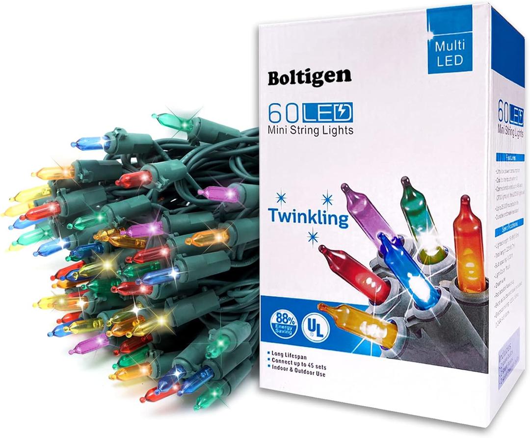 60 LED Multicolor Twinkling Christmas String Lights Plug in, 17 of 60 Lights Twinkle,Connect up to 45 Sets,UL Certified 22 Ft Mini Twinkle Christmas Tree Lights,Indoor Outdoor Use