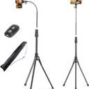 UBeesize 92" Cell Phone Tripod Stand with 16.5 Gooseneck and Remote, Overhead Tripod with Adjustable 360Ball Head & Phone Holder for iPhone17 Pro Max/Pro/Plus/ /16/15/14/13, Android Cell Phone (Black)