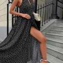 Women Casual Summer Polka Dot Sleeveless Midi Dresses Bohemian Side Slit Wedding Guest Long Dresses (Black, XL)