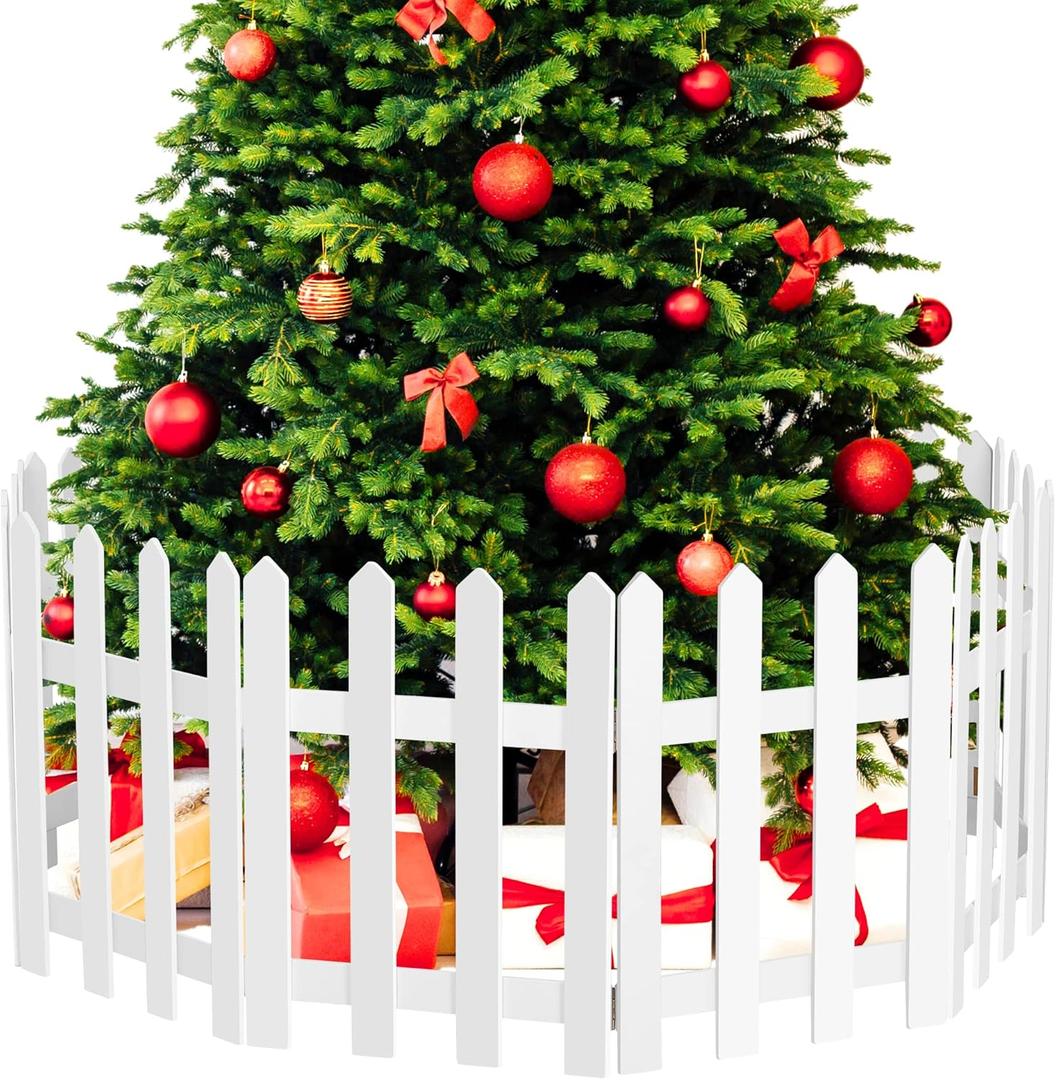 RUODON 12 Pack Thick Christmas Tree Fences White Wooden Picket Fences Tree Fence Border Decoration for Xmas Wedding Party Decor Garden Home, 15.7 x 12 Inches
