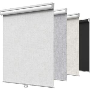GENIMO 100% Blackout Roller Window Shades, Window Blinds Cordless with Thermal Insulated, UV Protection Fabric, Mini French Door Blinds for Home, Bedroom, Office, Linen White, 20" W X 72" H