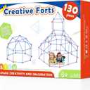 Tiny Land Fort Building Kit Creative Fort Indoor Outdoor for 5,6,7,8 Years Old Boys and Girls STEM Building Toys with Storage Bag DIY Castles Tunnels with 86 Rods and 44 Balls (130PCS, Red-bule)