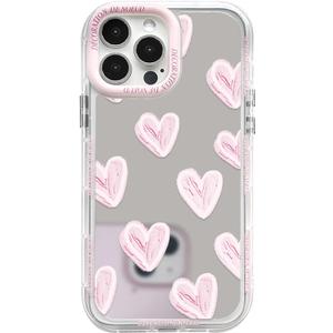 NITITOP Compatible with iPhone 13 Pro Max Case Cute Glossy Mirror Love Heart Pattern for Women Girls Pink Frame Design Shockproof Silver Protective Phone Cover - Pink Heart
