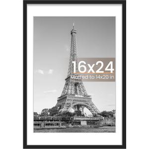 Upsimples 16x24 Picture Frame, Display Pictures 14x20 with Mat or 16 x 24 Without, Wall Hanging Poster Frames, Black, 1 Pack