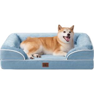EHEYCIGA Orthopedic Dog Beds for Large Dogs, Waterproof Memory Foam Large Dog Bed with Sides, Non-Slip Bottom and Egg-Crate Foam Pet Couch Bed with Washable Removable Cover, Washed Blue