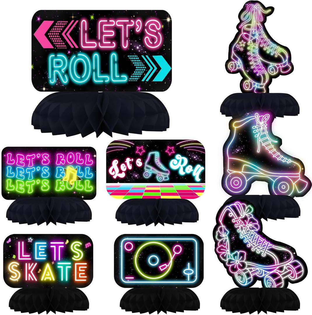 Roller Skating Party Centerpiece Set - Skating Honeycomb Birthday Decorations and Roller Skating Table Toppers for Kids' Skating-Themed Birthday and Baby Shower Table Decor