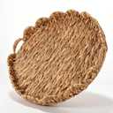 Foxtell Round Rattan Tray, 19.7" Hand Woven Basket, Large Round Ottoman Table Tray with Handles for Home and Kitchen Decorative, Breakfast, Tea, Snack, Fruit, Coffee, Storage