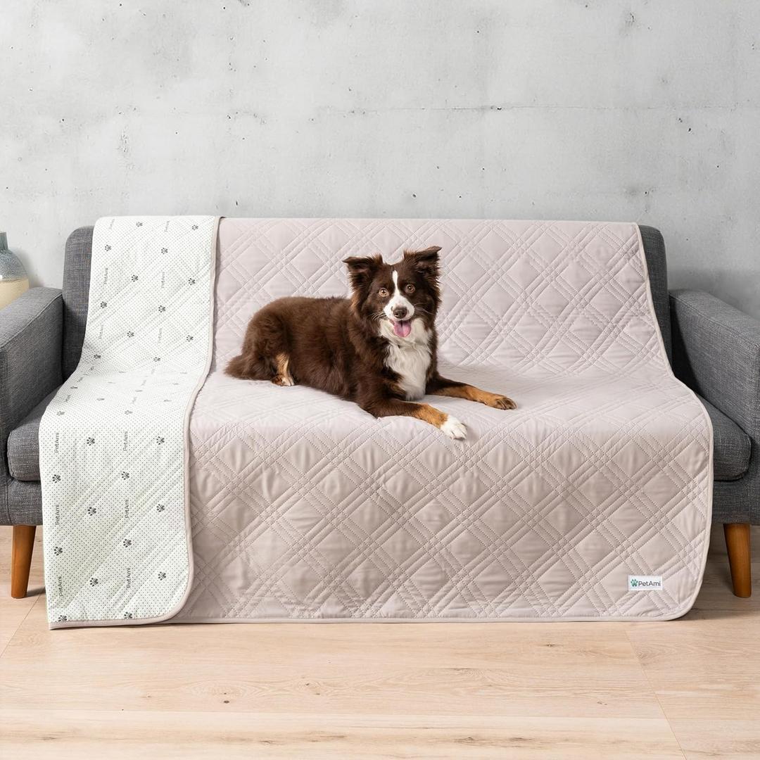 PetAmi Waterproof Couch Cover for Dogs, Reversible Furniture Cover Sofa Protector for Pet Cat Bed, Washable Blanket Dog Cover for Couch Seat, 52x82 Beige