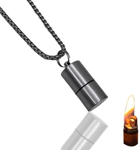 Vintage Trench Necklace Lighters - Men's Soft Flame Cool Small Lighters, Wilderness Survival (No Gas) (Silver)