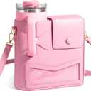 Crossbody Bag for Stanley Cup Purse, Outdoor Portable Water Bottle Holder with Adjustable Shoulder Strap (Pink)