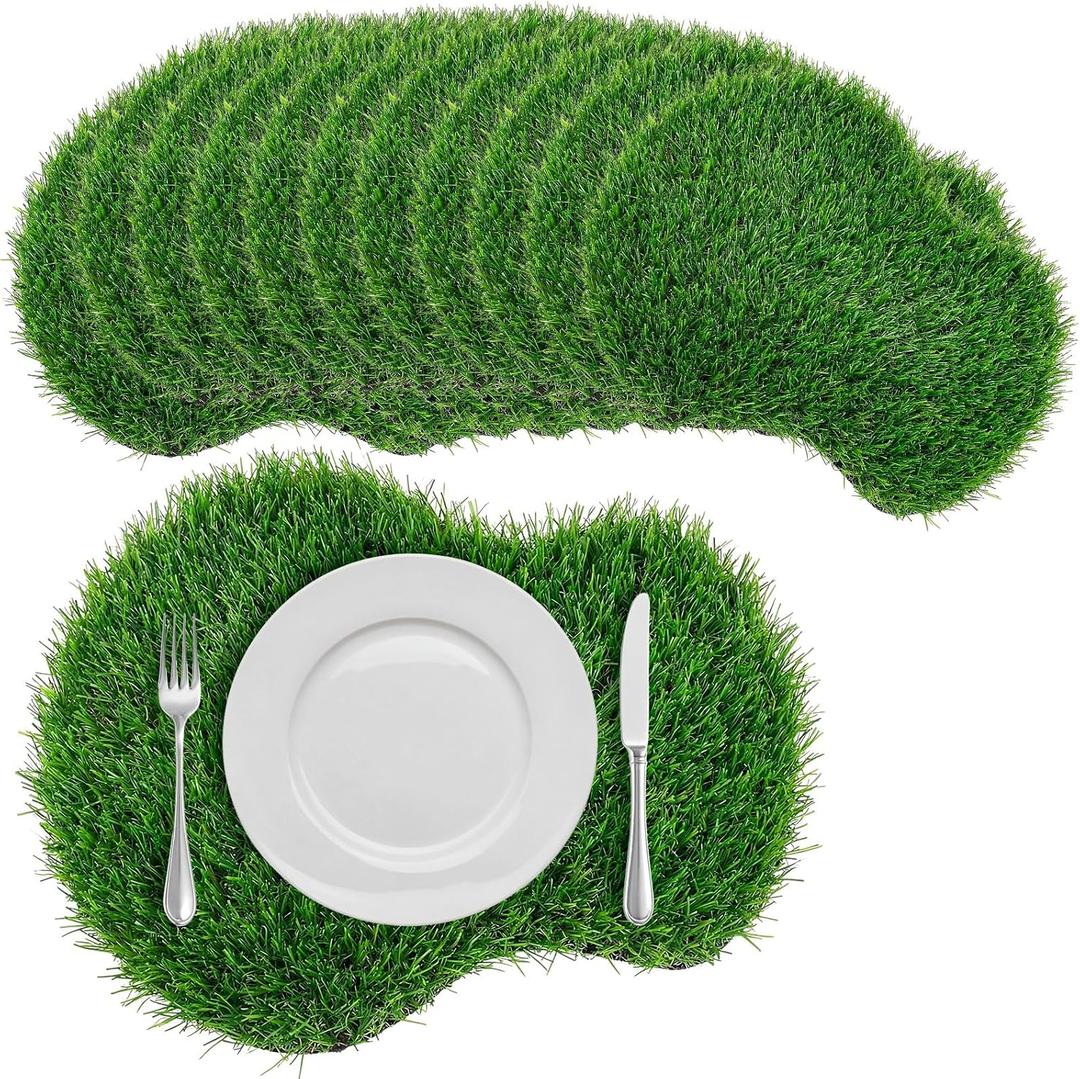 12 Pcs Golf Artificial Grass Mat Placemats for Golf Party Decorations Centerpieces for Table Green Fake Grass Tiles Placemats Birthday Party Decorations for Wedding Baby Shower