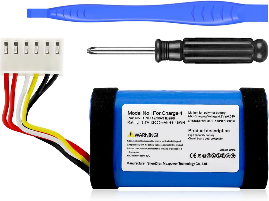 12000mAh Replacement Battery for JBL Charge 4, Charge 4BLK, Charge 4J,fits Part no 1INR19/66-3,ID998, SUN-INTE-118, IY1068, 2025 High Capacity Battery with Repair Tool (NOT for Charge 4Q)