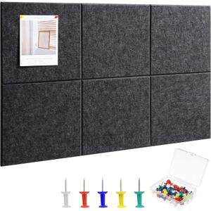 Large Cork Board 36" x 24", 6 Pack Felt Bulletin Board with 30 Pushpins, Cork Boards Alternative with Self-Adhesive Strips, Felt Wall Tiles Pin Boards for Walls Office Home School Decor-Dark Gray