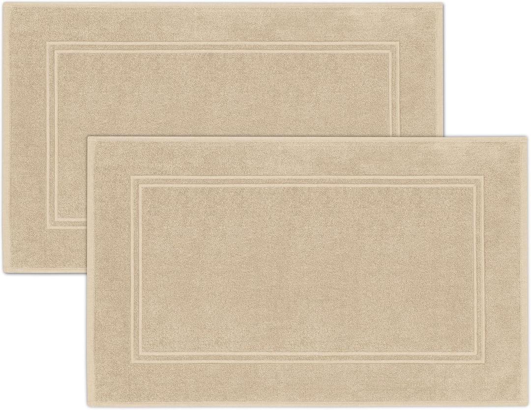 Tens Towels Pack of 2 Bath Mats 100% Cotton, 20 x 32 Inches, Super Absorbent, Hotel Quality Premium Floor Towels, Luxurious, Soft & Quick Dry, Not a Bathroom Rug, Beige