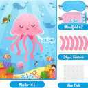 Pin The Tentacle On The Jellyfish Game Under The Sea Themed Poster with 24 Stickers Blindfolds Fun Ocean Animal Entertaining Classroom Activity for Kids Birthday Party Decorations Supplies Wall Decor