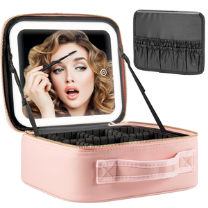 Extrei Gent Makeup Travel Train Case with Mirror LED Light 3 Adjustable Brightness Large Cosmetic Bag Portable Storage Adjustable Partition Waterproof Makeup Brushes Make up Jewelry Gift for Women