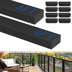 2Pack 4' Rectangular Cable Railing Handrails, Black Stainless Steel Handrail with Nylon End Caps for Stair Cable Railing System, 4FT Flat Top Cuttable Deck Cable Rail Post Handrail, RG01-H