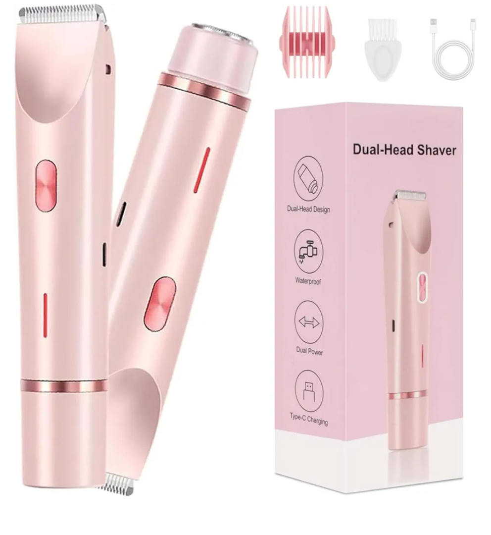 Bikini Trimmer for Women,2 in 1 Dual Head Bikini Shaver & Body Shaver,Cordless & Waterproof Electric Bikini Trimmer for Women, Painless Hair Removal with Silky Glow Finish,Pink3