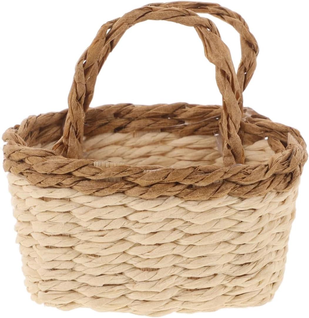 Totority Miniature Woven Basket for Dollhouse Realistic Handheld Prop for Home Decor Crafts and Photography Mini House Supplies Color