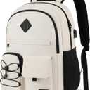 WINDARS School Backpack for Women, College Bookbag Teen Girls 15.6 Inch Laptop Bacpack Cute School Bag with USB Port for Students (Beige)
