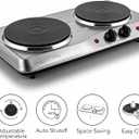 OVENTE Electric Countertop Double Burner, 1700W Cooktop with 7.25" and 6.10" Cast Iron Hot Plates, Temperature Control, Portable Cooking Stove and Easy to Clean Stainless Steel Base, Silver BGS102S