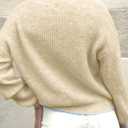 Saodimallsu Womens Sweaters Crew Neck Long Sleeve Knit Contrast Piping Stripe Lightweight Casual Fall Pullover Tops 2025 (Beige)