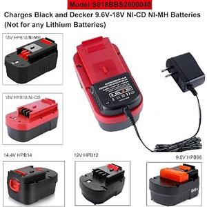 9.6V-18V Charger Replace for Black and Decker 18V Battery Charger 90556254-01 NiCad & NiMh Battery HPB12 FS12B HPB14 FSB14 HPB18 HPB18-OPE FSB18 HPB96 FSB96