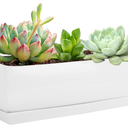 Vencer 14 Inch Rectangular Modern Minimalist Ceramic Succulent Planter Pot  Window Box with Saucer,Office Desktop Potted Stand,White,VF0173W