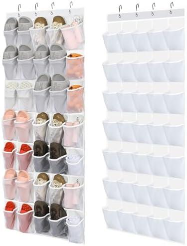 Windyun 2 Pcs 70 Large over The Door Shoe Organizer Hanging Shoe Rack for Closet Holder Pure Mesh Pockets Back to School Behind Door Hanger Storage Nonslip for Home Room School Dorm, Each 35 Pockets