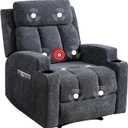 Phoenix Home Manual Recliner Chair with Massage and Heat Ergonomic Overstuffed Breathable Fabric Reclining Chair with 2 Side Pockets, 2 Cup Holders, Remote Control, Living Room, Bedroom, Dark Gray (Set of 1)