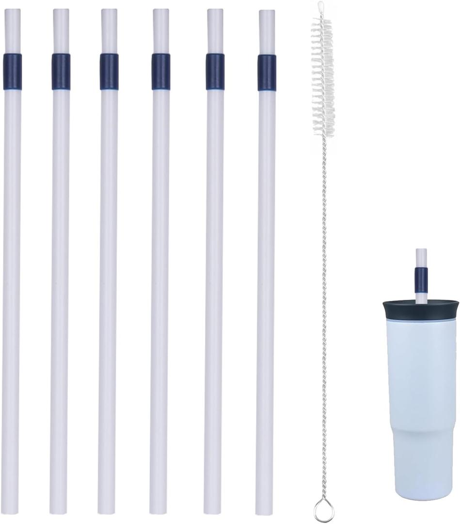 Replacement Straws for Owala 40 oz Tumbler - Include 6 Pack Straws and 1 Pack Cleaning Brush (White-blue)