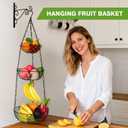 HULISEN 3 Tier Hanging Fruit Basket with Banana Hook, 36-Inch Heavy-Duty Wire Hanging Baskets for Kitchen Storage, Vegetable Produce Organizer (Including Installation Bracket)