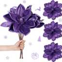 Thiccywoov 8 Pcs Large Christmas Flower Magnolia Flowers Christmas Tree Decoration Artificial Poinsettia Stems Velvet Xmas Ornaments for Xmas Tree Table Decor(Purple,16 Inch)