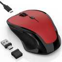 Bluetooth Wireless Mouse, 2.4G Ergonomic Rechargeable Computer Mouse for MacBook Air iPad Pro PC with Jiggler Mode, 3 DPI Levels & Forward/Back Buttons Laptop Mice for Office/Home/School - Red