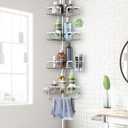 Corner Shower Caddy Tension Pole 4 Tier Adjustable Stainless Steel Shower Shelf for Inside Shower Bathtub Shampoo,Standing Bathroom Organizer Shelves with 39 to 113 inch Height (Silver)
