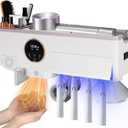 Toothbrush Holder Cleaner, Smart Automatic Toothbrush & White Hair Dryer Holder, Sensor Light, Touch Screen Timer, Bathroom Wall Accessories Organizer