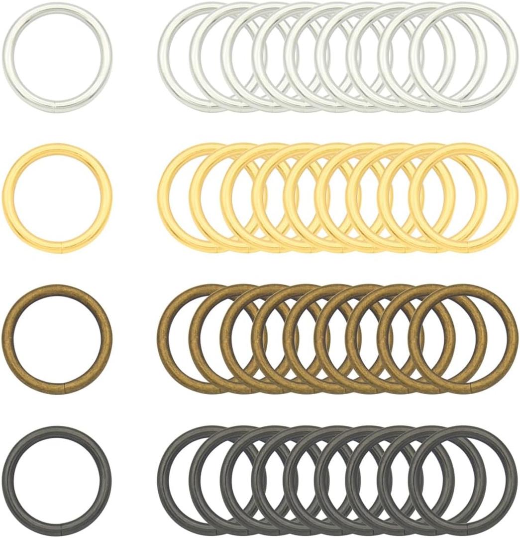 40pcs 4 Sizes O Rings Welded Strong Metal Heavy Duty Round Ring for Pet Collars Buckle Belts Strap Webbing Sewing