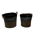 HD Medium-Large Fabric Rope Basket , Black Stripe and Brown, Set of 2