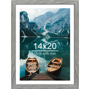 14x20 Picture Frame, Rustic Grey Wood Style - Display 14 x 20 Picture without Mat or 12x18 Picture with Mat, Wall Mounting Horizontal and Vertical