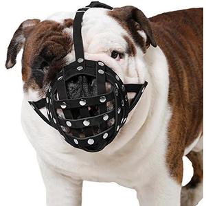 CollarDirect Leather Basket Dog Muzzle for Boxer, English American Bulldog Secure Anti-Barking Biting Chewing Adjustable Breathable (Black)