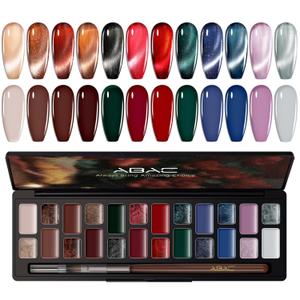 ABAC 24 Color Creme Cat Eye Gel Kit - Hema-Free Magnetic Winter Shades Chestnut Red, Emerald Shimmer w/Pro Magnet & Brush Christmas Party Nails,LED/Lamp Curing,Long-Lasting Gift Set (Unlock&Unleash)