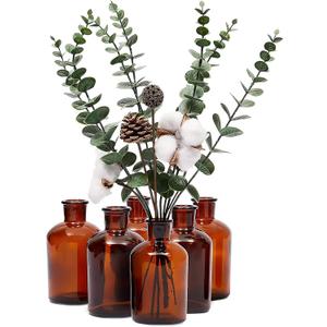 Farmlyn Creek 6 Pack Small Glass Vases for Centerpieces, Amber 7.5 oz Propagation Jars for Flowers, Table Centerpieces, Apothecary, Home Decor (2.8 x 5 in)